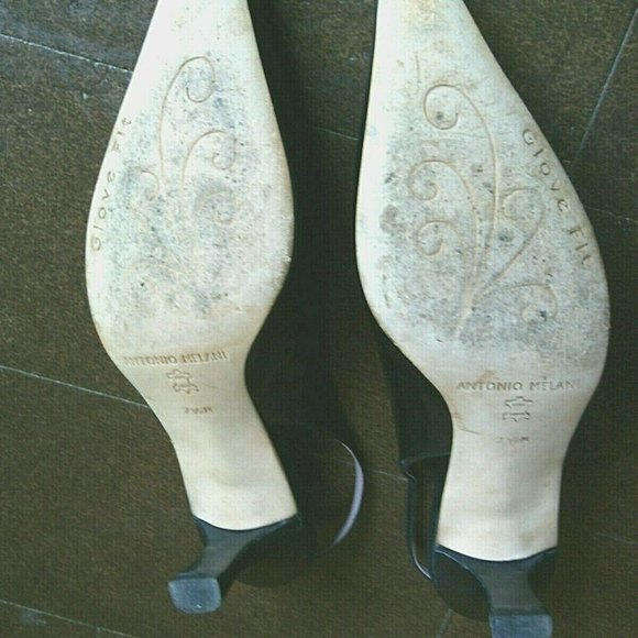 Antonio Melani Women's Glove Fit Black Leather Square Toe Ankle Strap Heels Bows - Picture 6 of 16